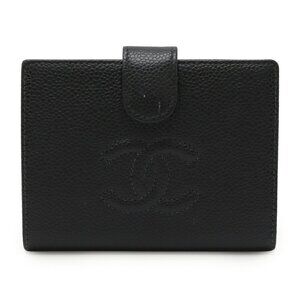 CHANEL Authentic Black Caviar Leather Logo Wallet